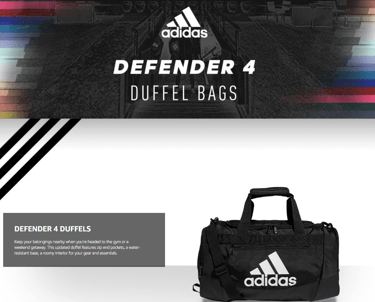 Lightweight Adidas Defender 4 large duffle bag, perfect for gym and everyday use.