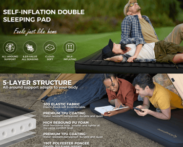 couples using a KingCamp Double Sleeping Pad for comfortable glamping