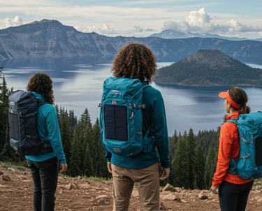 Traveler using versatile clothing during Crater Lake National Park travel and Mount Rainier National
