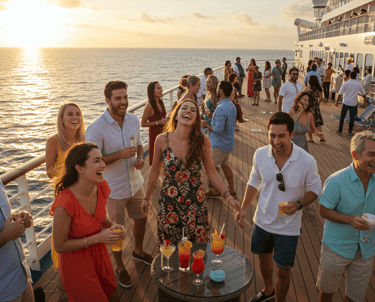 a group of people on a cruise standing on a deck