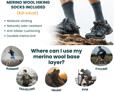 Close-up showing the soft texture of a MERIWOOL Merino wool base layer, highlighting sustainable