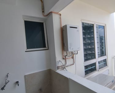 A gas water heater- showcasing the proper connections of gas pipes