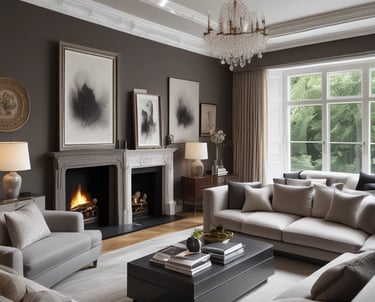 A bright, freshly completed living room with warm lighting and clean lines.