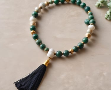 A beautiful display of natural stone necklaces.