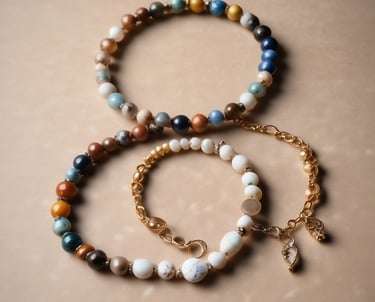 A close-up of a natural stone necklace.