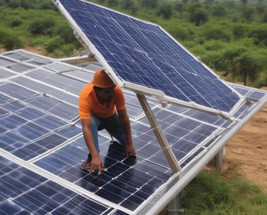 A professional installing solar panels on a rooftop.