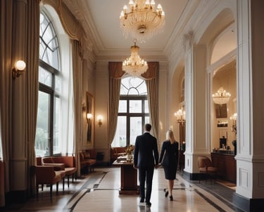 Professional cleaning staff working in a modern office building.