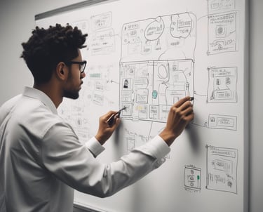 Technician repairing a computer motherboard in a modern workspace.