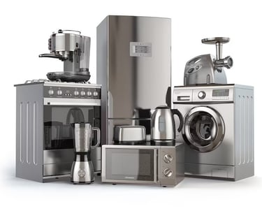 Fogão, Geladeira, Maquina de Lavar, Microondas,Liquidificador, Misteira, Ferro de passar, Air Fryer