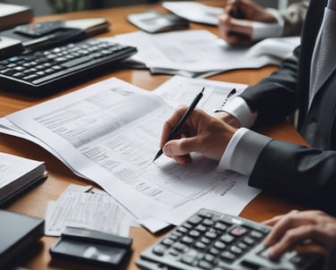 A professional accountant working on financial documents.