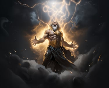 Zeus, image du dieu grecque de la foudre, origine Stratheos, Strati-Games