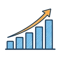 Bar chart with rising arrow representing measurable business performance outcomes