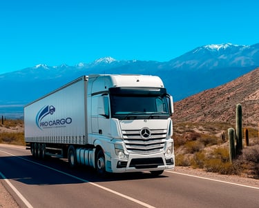 Camión de Pro Cargo cruzando la ruta en provincia de Salta, Argentina.