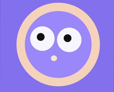 a purple and yellow smiley face with eyes and eyes closed