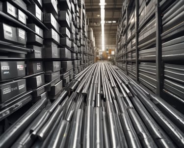a group of metal poles against a cloudy blue sky