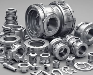 A close-up view of industrial machinery, featuring metal pipes, valves, and a large cylindrical component. The equipment is composed of various metallic surfaces, with visible screws and clamps securing the parts together. The texture of the metal appears weathered.