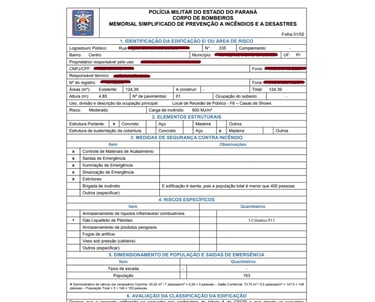Memorial simplificado de prevenção à incêndios e a desastres