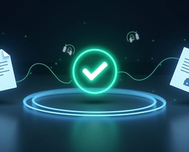 ortada yeşil bir tik işareti ve çöevresinde iki farklı belge