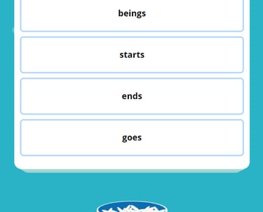 a screen showing a picture with an English multiple choice question