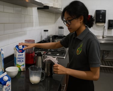 a woman in a kitchen preparing to make a smoothie