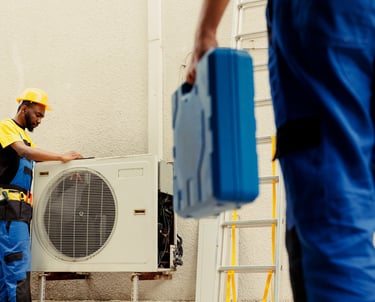 a man in a yellow safety vest and a blue suit