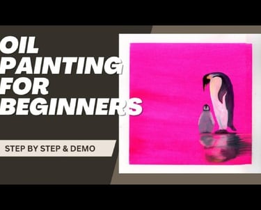 a penguin painting a penguin on a pink background