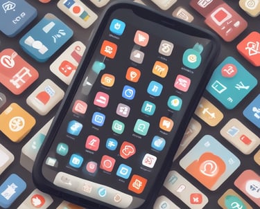 A clean, minimalistic illustration of a smartphone displaying simple app icons,