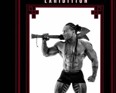 Polynesian tattoo artist bodybuilding fitness m,odel carl cocker with Tongan war club