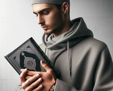 A boy holding Quran in hands