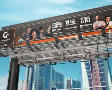 a billboard board with a billboard showing a variety of billboards