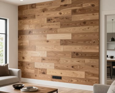 Close-up of a beautifully installed shiplap accent wall in a cozy Orlando living room.