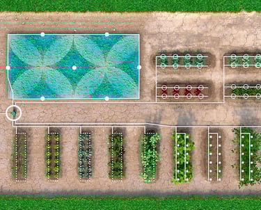 plan d'une installation d'arrosage dans un potager