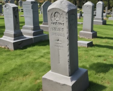 A serene graveyard with well-maintained graves and floral arrangements.