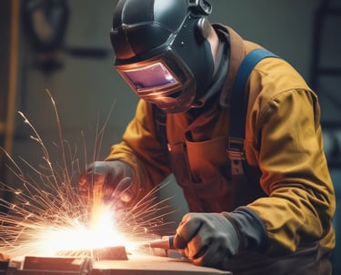 A skilled metalworker shaping steel in a workshop.