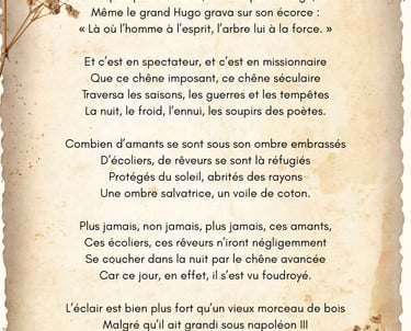 une lettre parchemin avec un poème intitulé: le chêne