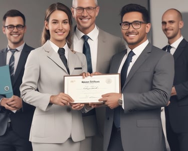 A diverse group of professionals collaborating in a modern office space.