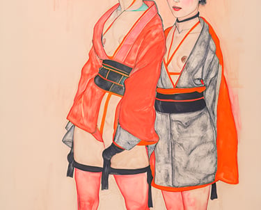 a painting of two women in kimono