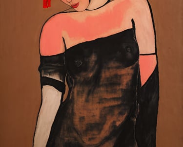 a painting of a woman in a black dress
