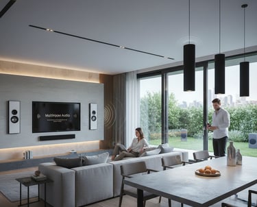 Wall-mounted TV and audio-visual installation in a Manchester living room with hidden cables.