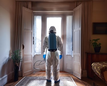 Homme en combinaison de désinfection