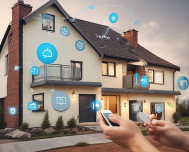A cozy living room with a person speaking to a smart speaker on a side table.