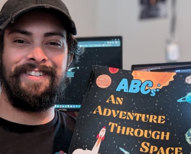 Childrens book author with book