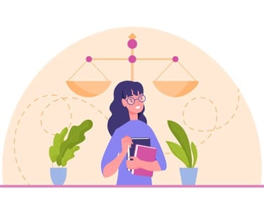 a woman holding a book and a bookcase with a scale scale scale