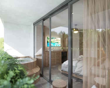 ARTEM 2-bedroom standard—living area furnished and decorated"