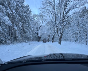 Driving in the Polish Lake District in Winter