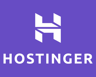 a purple and white logo with the word hostinger