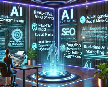 a woman sitting at a desk with a laptop and a laptop