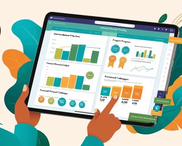 Destaques da solução como uso pelo WhatsApp, conquistas e engajamento e projeções de saldo