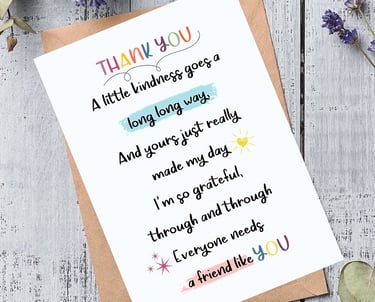 A thank you card with a unique verse on the front
