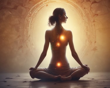 a woman sitting in a lotus position with her hands on her knees